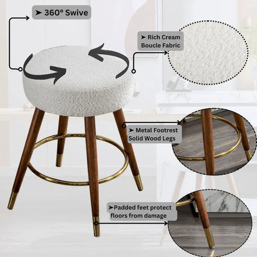 Tabouret de comptoir pivotant à 360° en tissu bouclette, 23,88 po