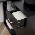 Bureau d'ordinateur moderne en L avec support rotatif et rangement intégré pour bureaux à domicile ou petits espaces