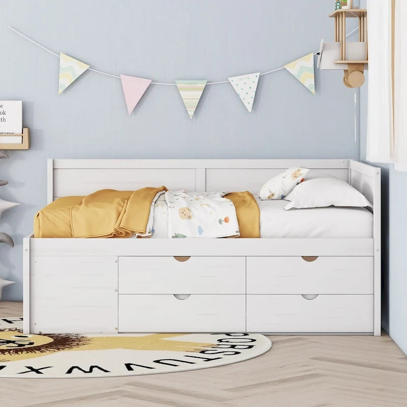 Lit de repos créatif nordique pleine grandeur avec tiroirs et étagères, cadre de lit de rangement pour enfants, adolescents, adultes, gain de place, montage facile