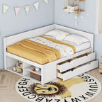 Lit de repos créatif nordique pleine grandeur avec tiroirs et étagères, cadre de lit de rangement pour enfants, adolescents, adultes, gain de place, montage facile