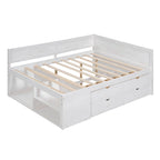 Lit de repos créatif nordique pleine grandeur avec tiroirs et étagères, cadre de lit de rangement pour enfants, adolescents, adultes, gain de place, montage facile