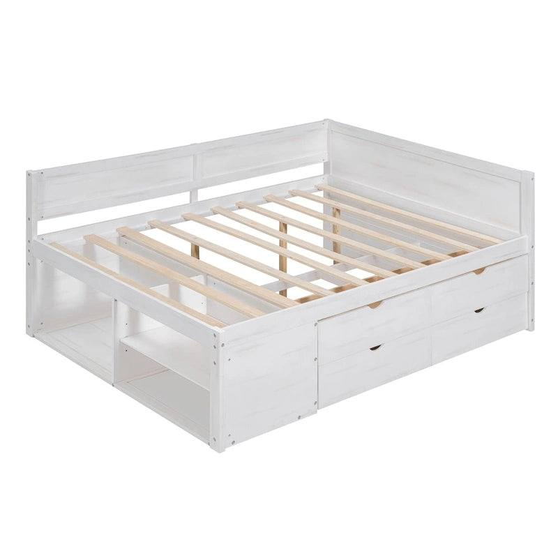 Lit de repos créatif nordique pleine grandeur avec tiroirs et étagères, cadre de lit de rangement pour enfants, adolescents, adultes, gain de place, montage facile