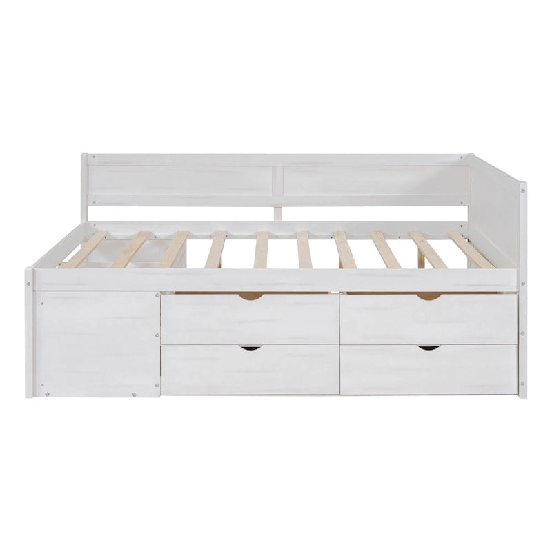 Lit de repos créatif nordique pleine grandeur avec tiroirs et étagères, cadre de lit de rangement pour enfants, adolescents, adultes, gain de place, montage facile