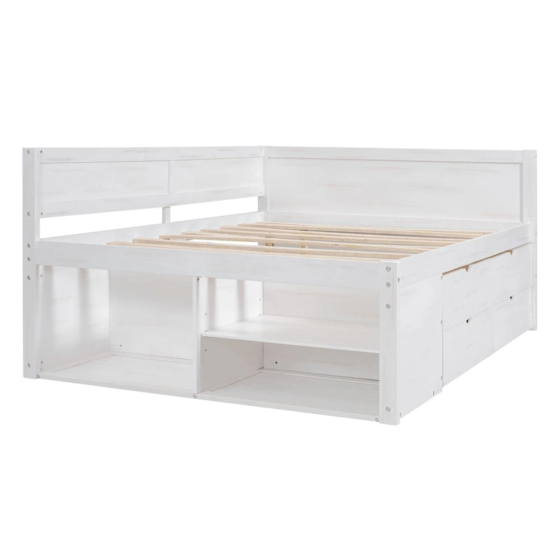 Lit de repos créatif nordique pleine grandeur avec tiroirs et étagères, cadre de lit de rangement pour enfants, adolescents, adultes, gain de place, montage facile