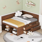 Lit de repos créatif nordique pleine grandeur avec tiroirs et étagères, cadre de lit de rangement pour enfants, adolescents, adultes, gain de place, montage facile