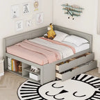 Lit de repos créatif nordique pleine grandeur avec tiroirs et étagères, cadre de lit de rangement pour enfants, adolescents, adultes, gain de place, montage facile