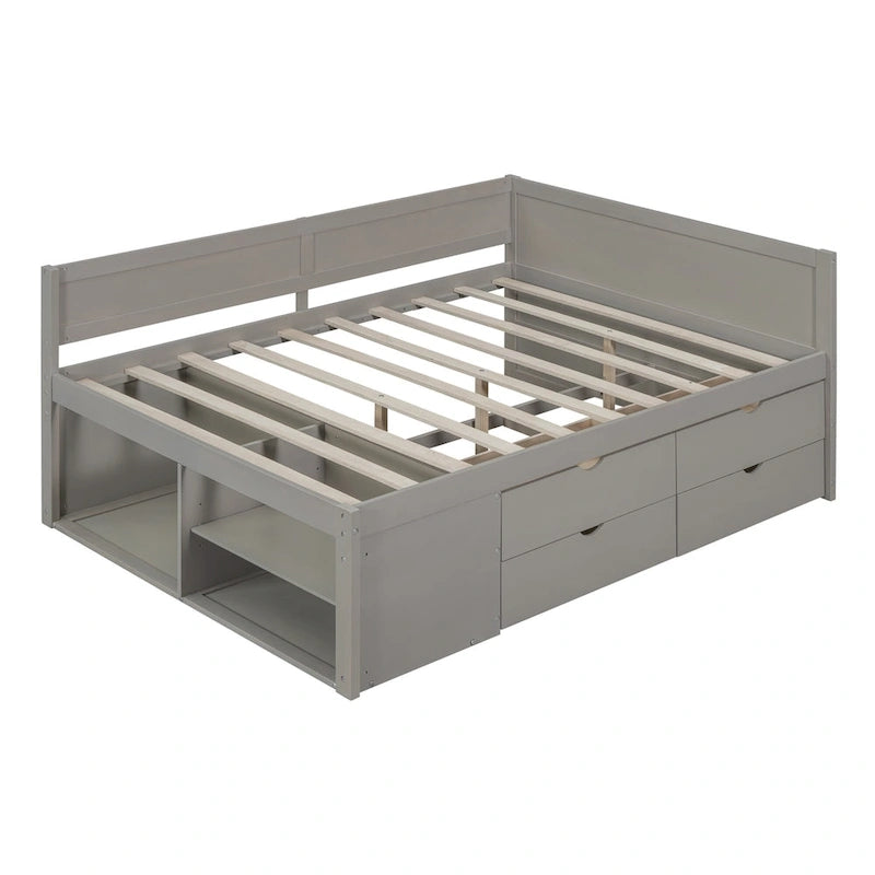 Lit de repos créatif nordique pleine grandeur avec tiroirs et étagères, cadre de lit de rangement pour enfants, adolescents, adultes, gain de place, montage facile