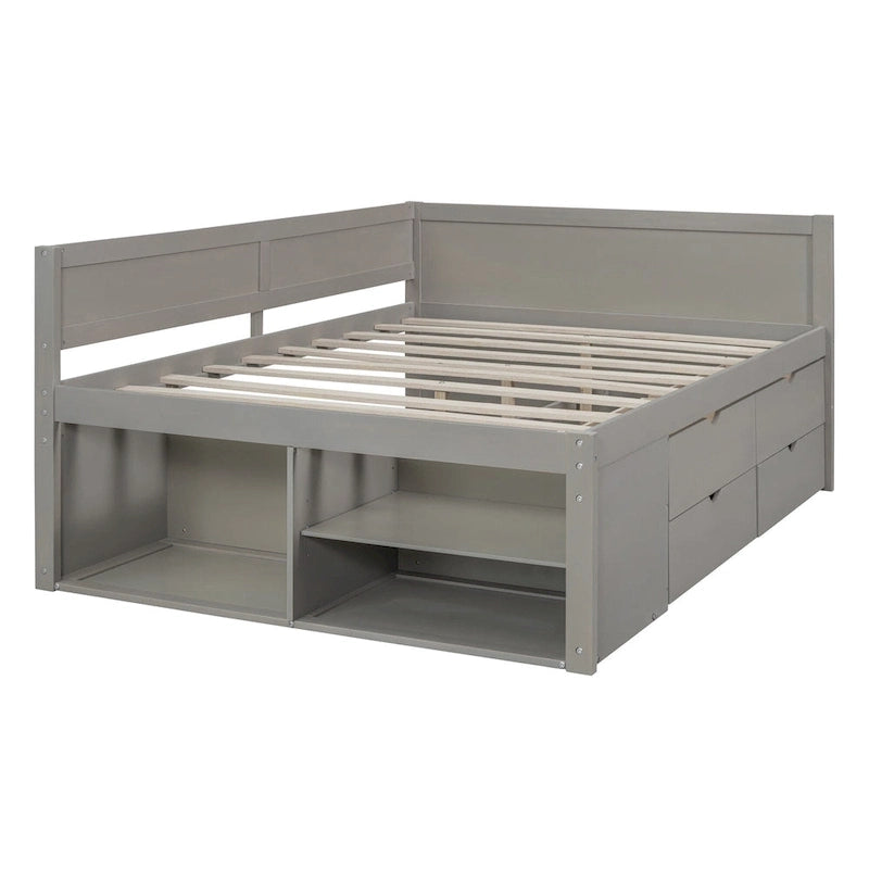 Lit de repos créatif nordique pleine grandeur avec tiroirs et étagères, cadre de lit de rangement pour enfants, adolescents, adultes, gain de place, montage facile