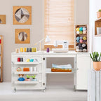  Folding Sewing Table Shelves Storage Cabinet Craft Cart with - See Details