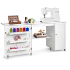 Table de couture pliante avec armoire de rangement et roulettes