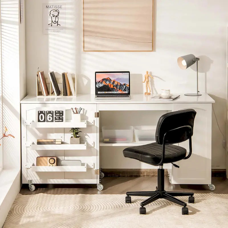 Table de couture pliante avec armoire de rangement et roulettes