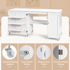 Table de couture pliante avec armoire de rangement et roulettes