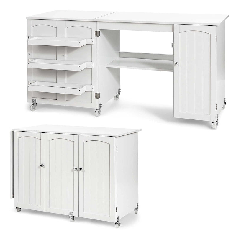 Table de couture pliante avec armoire de rangement et roulettes