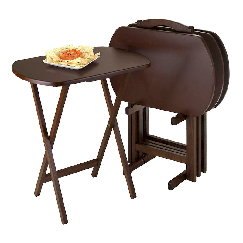 Lot de 5 tables d'appoint pliantes rectangulaires extra larges en noyer