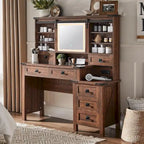 Coiffeuse de ferme avec miroir et lumières, Table de coiffeuse rustique