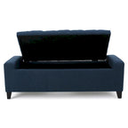Banc Ottoman de Rangement, 51 Pouces, Tissu Bleu Foncé Capitonnage Bouton Profond
