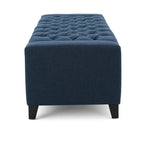 Banc Ottoman de Rangement, 51 Pouces, Tissu Bleu Foncé Capitonnage Bouton Profond