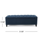 Banc Ottoman de Rangement, 51 Pouces, Tissu Bleu Foncé Capitonnage Bouton Profond