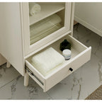 Meuble de rangement de salle de bain moderne avec porte vitrée, deux étagères réglables et tiroir