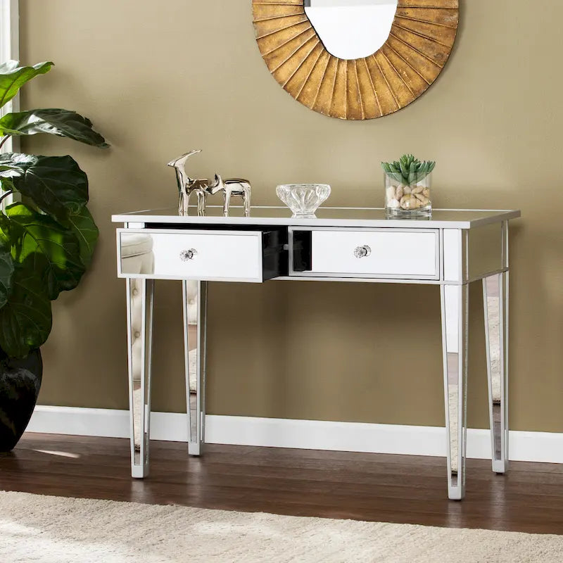 Table d'appoint miroir avec quincaillerie en cristal