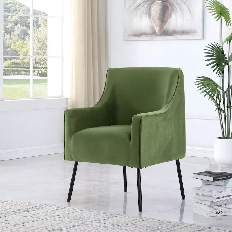 Fauteuil d'appoint moderne en tissu tissé avec pieds en métal noir mat