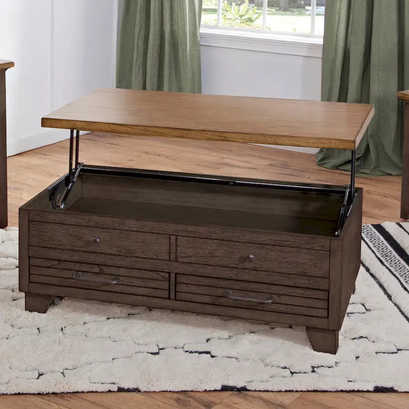  Two-tone Wood Lift-Top Coffee Table with Casters