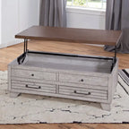Table basse relevable en bois bicolore avec roulettes