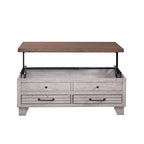 Table basse relevable en bois bicolore avec roulettes