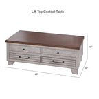 Table basse relevable en bois bicolore avec roulettes