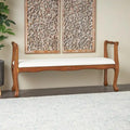 Banc de bras en tissu crème avec pieds tournés en bois 55L