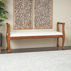 Banc de bras en tissu crème avec pieds tournés en bois 55L