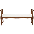 Banc de bras en tissu crème avec pieds tournés en bois 55L