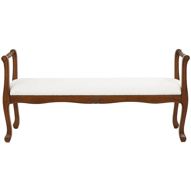 Banc de bras en tissu crème avec pieds tournés en bois 55L
