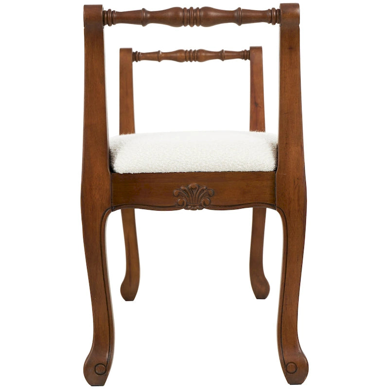 Banc de bras en tissu crème avec pieds tournés en bois 55L