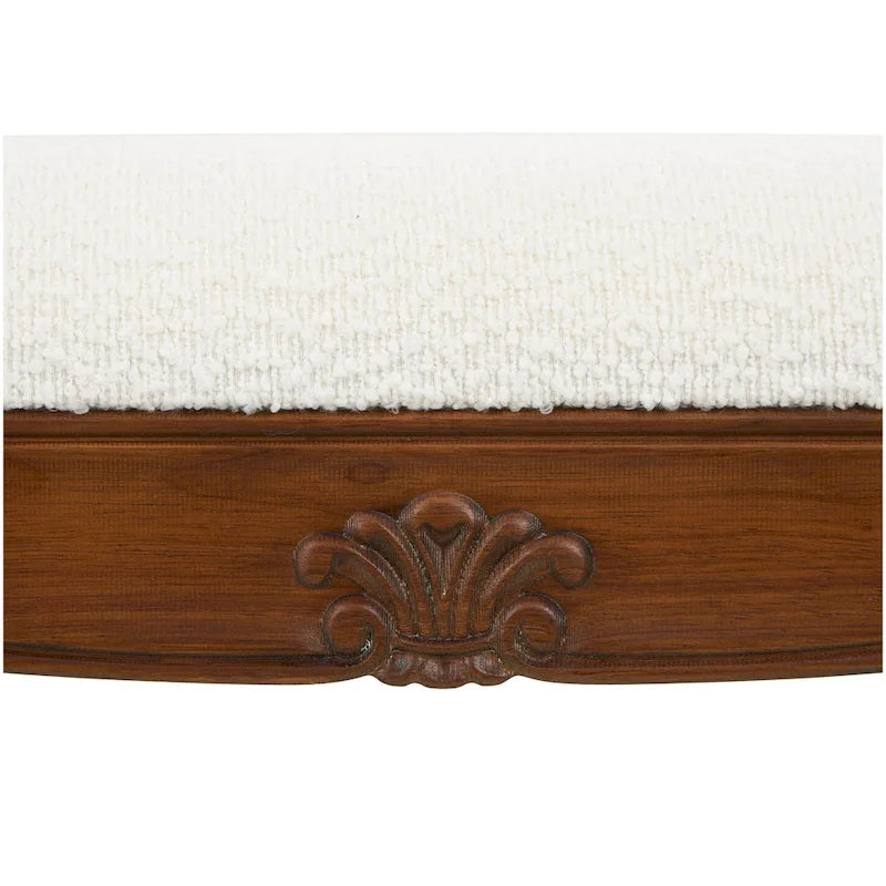 Banc de bras en tissu crème avec pieds tournés en bois 55L