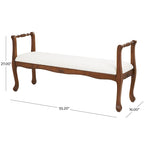 Banc de bras en tissu crème avec pieds tournés en bois 55L