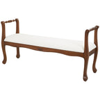 Banc de bras en tissu crème avec pieds tournés en bois 55L
