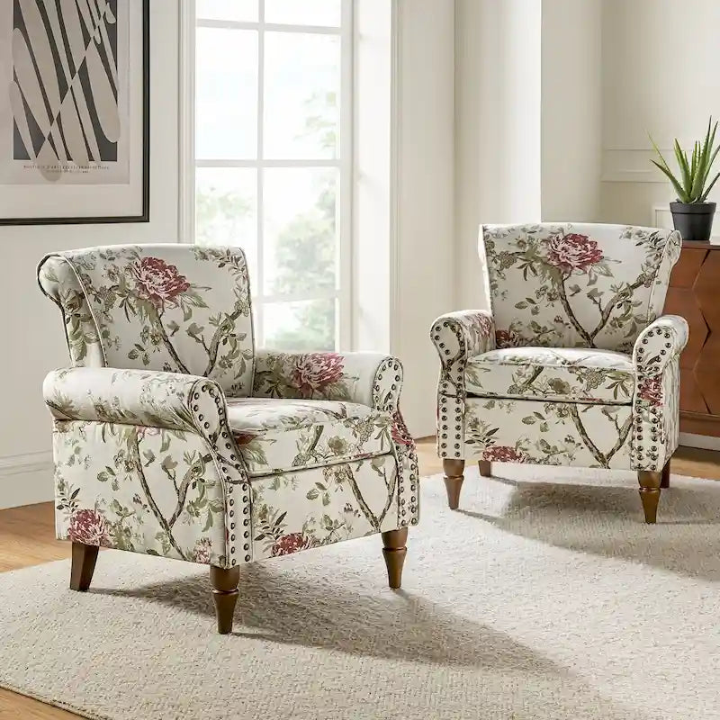 Fauteuil d'appoint traditionnel en polyester avec clous décoratifs (lot de 2)