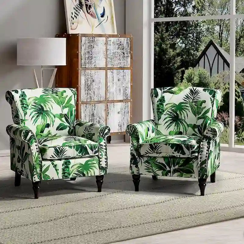 Fauteuil d'appoint traditionnel en polyester avec clous décoratifs (lot de 2)