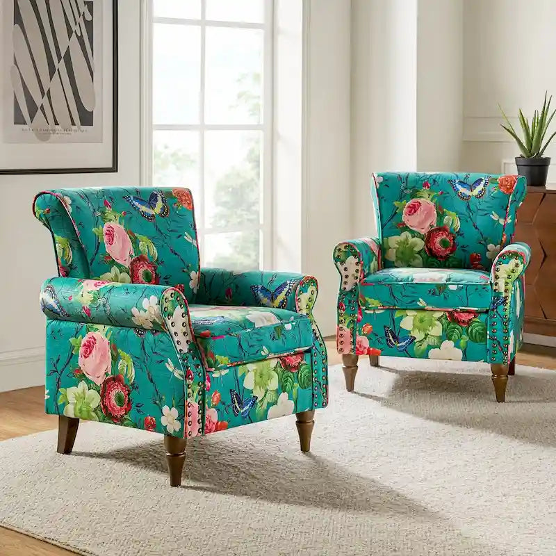 Fauteuil d'appoint traditionnel en polyester avec clous décoratifs (lot de 2)
