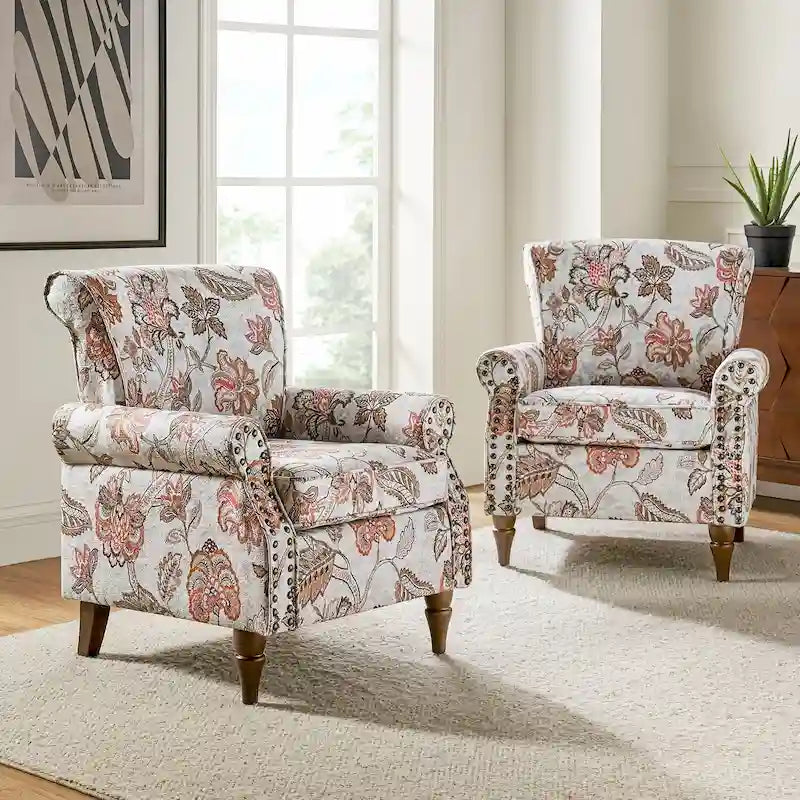 Fauteuil d'appoint traditionnel en polyester avec clous décoratifs (lot de 2)