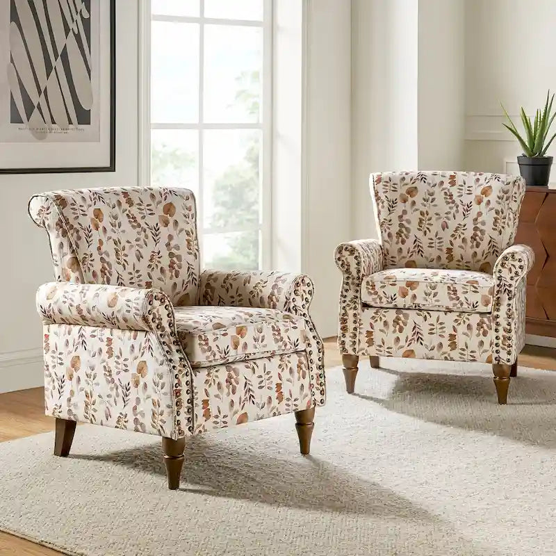 Fauteuil d'appoint traditionnel en polyester avec clous décoratifs (lot de 2)