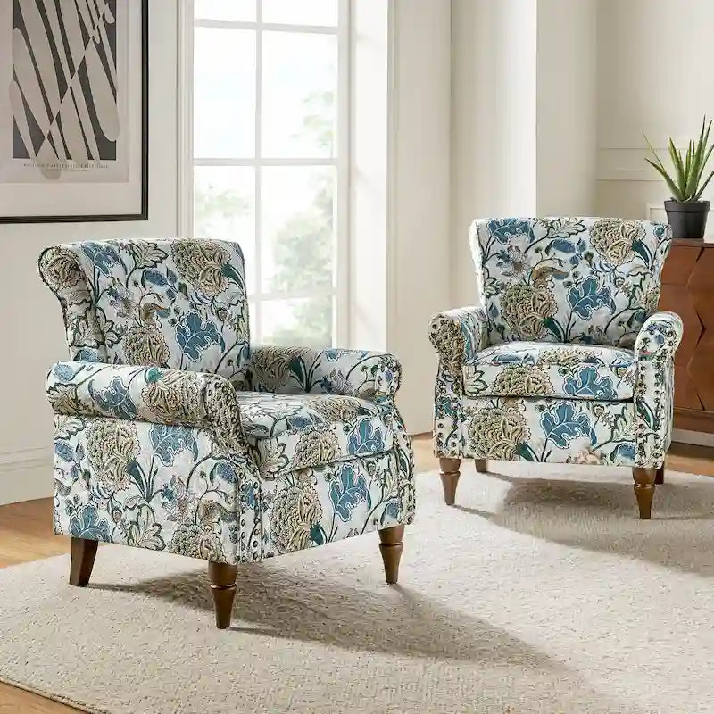 Fauteuil d'appoint traditionnel en polyester avec clous décoratifs (lot de 2)
