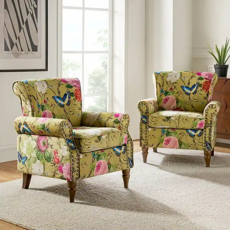 Fauteuil d'appoint traditionnel en polyester avec clous décoratifs (lot de 2)