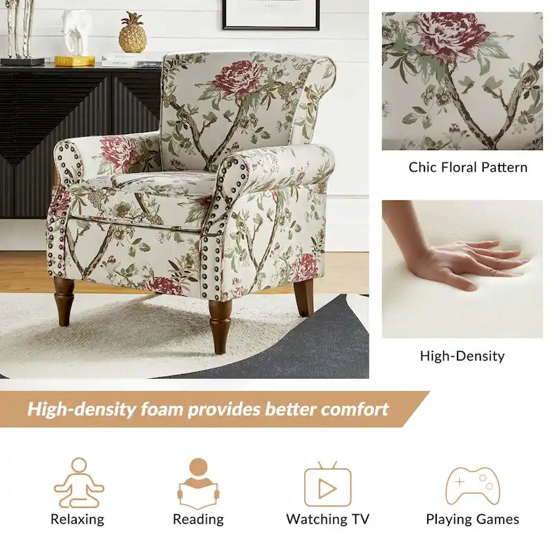 Fauteuil d'appoint traditionnel en polyester avec clous décoratifs (lot de 2)