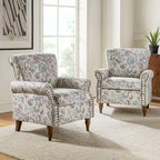 Fauteuil d'appoint traditionnel en polyester avec clous décoratifs (lot de 2)