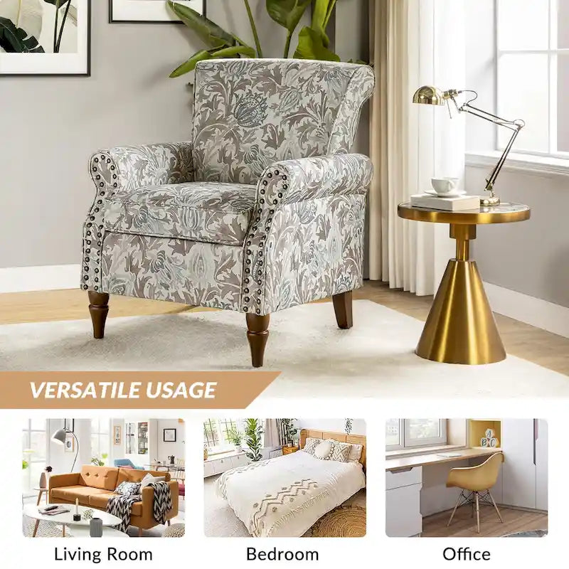 Fauteuil d'appoint traditionnel en polyester avec clous décoratifs (lot de 2)
