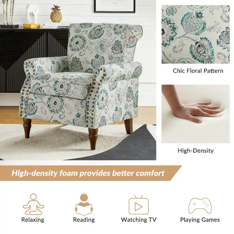 Fauteuil d'appoint traditionnel en polyester avec clous décoratifs (lot de 2)