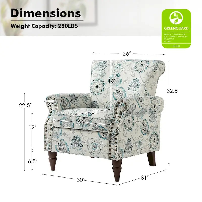 Fauteuil d'appoint traditionnel en polyester avec clous décoratifs (lot de 2)