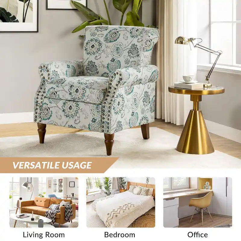 Fauteuil d'appoint traditionnel en polyester avec clous décoratifs (lot de 2)